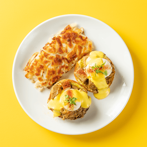 Chile Verde Benedict with poached egg and pork