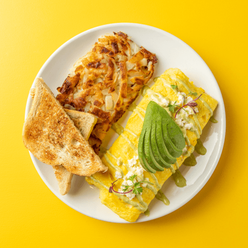 Chili Verde Omelette with avocado