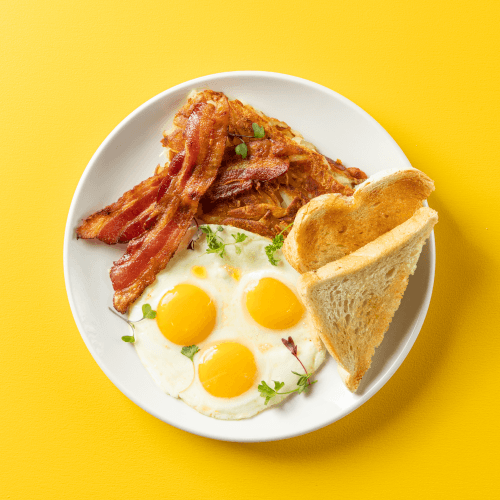 Classic Breakfast — eggs, bacon, hash browns and toast